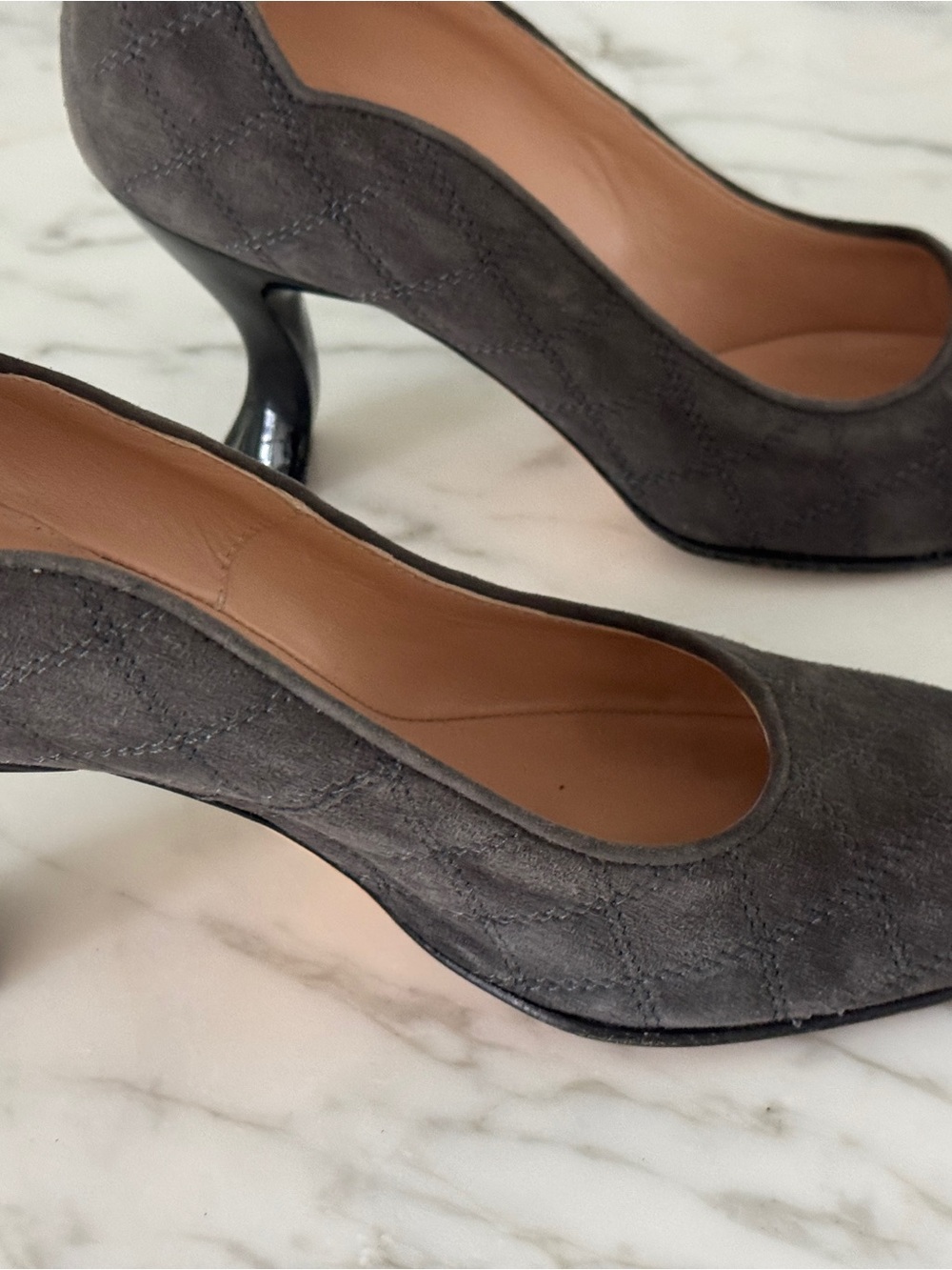 Anyi Lu "Remy" Grey Quilted Suede Pumps